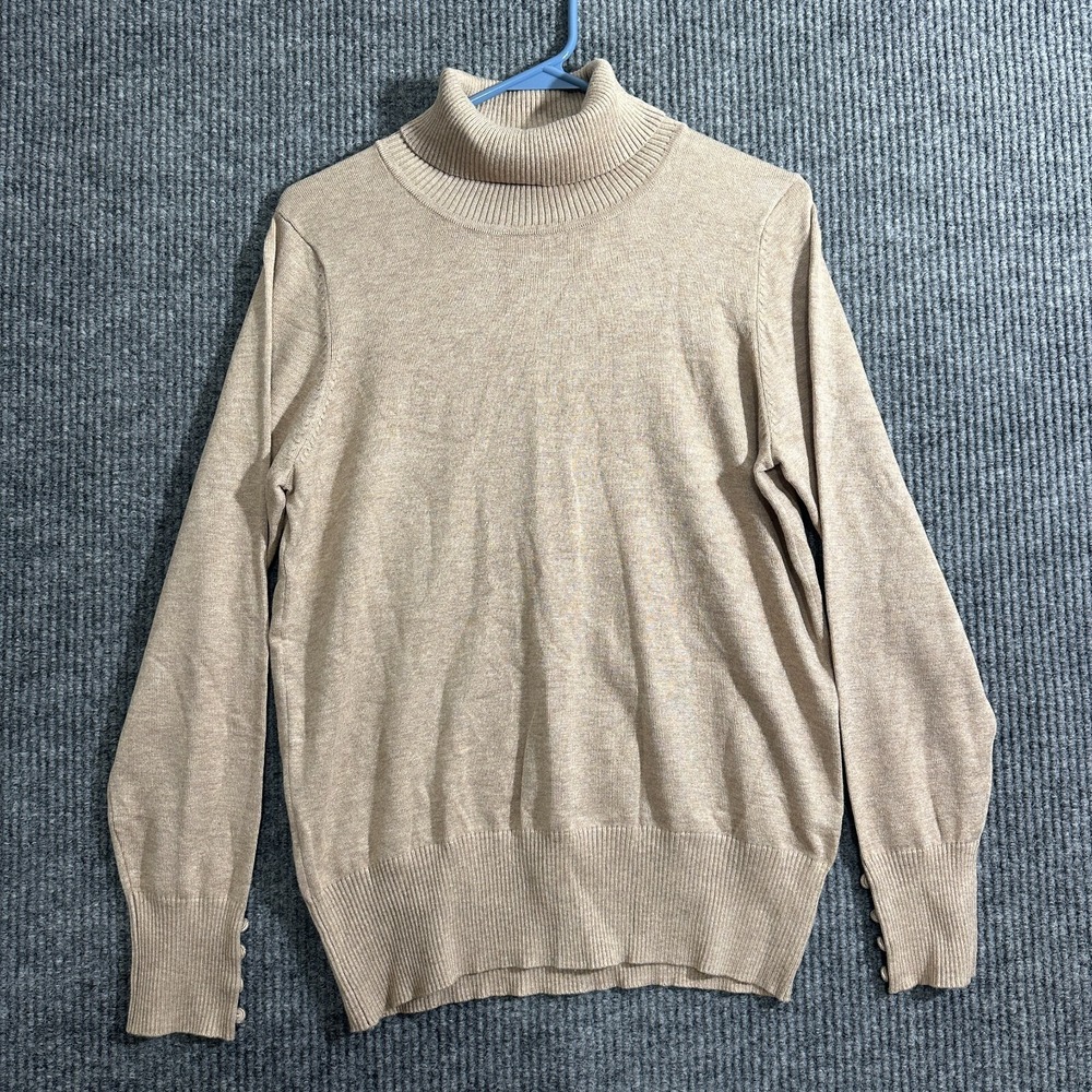 Retrology Womens Pullover Knitted Sweater‎ Size Large Beige Turtleneck